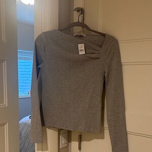 LOFT Gray Ribbed Long Sleeve Top